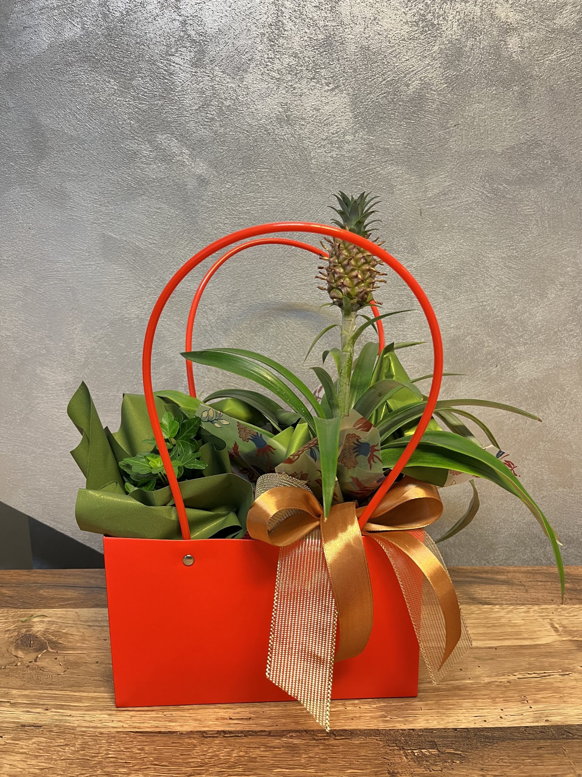 Ananas ozdobny z bluszczem – zestaw roślin w oprawie prezentowej